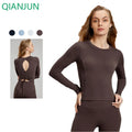 2025 New Women's Outdoor Running Long Sleeve Yoga Top Women's Casual Sports Fitness Hollow Back Crop Top