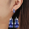 New Design Sumptuous 925 Sterling Silver Rhodium Plated Cluster Setting Stud Earrings Lab Created Sapphire Royal Blue Earrings