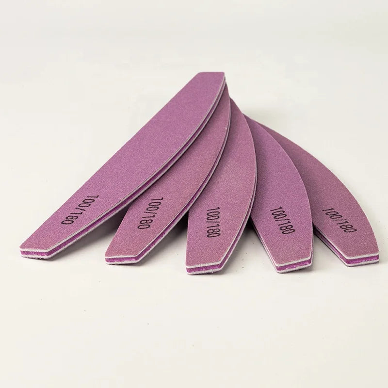 OEM Half Moon Purple Double Side Washable Acrylic Best Quality 100/180 Nail File Custom Logo 100/100 Professional