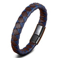 New Design Free Custom logo Engrave Titanium Steel Magnetic Buckle Braided Real Leather Bracelets