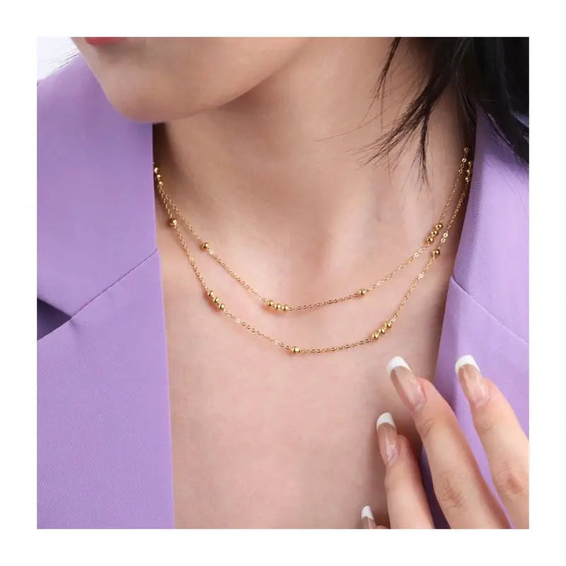 Chris April in Stock Fashion Jewelry 316L Stainless Steel Japan PVD Gold Plated Layers Beads Satellite Chain Necklaces