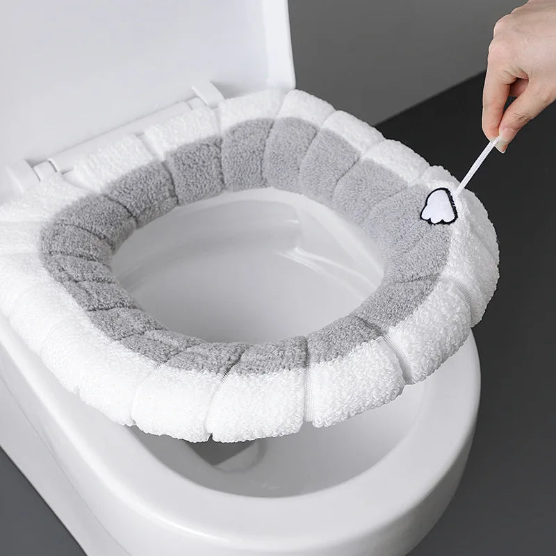 Soft Warmer Toilet Seat Cushion Cover Stretchable Washable Fiber Cloth Easy Installation Comfortable Toilet Lid Seat Cover