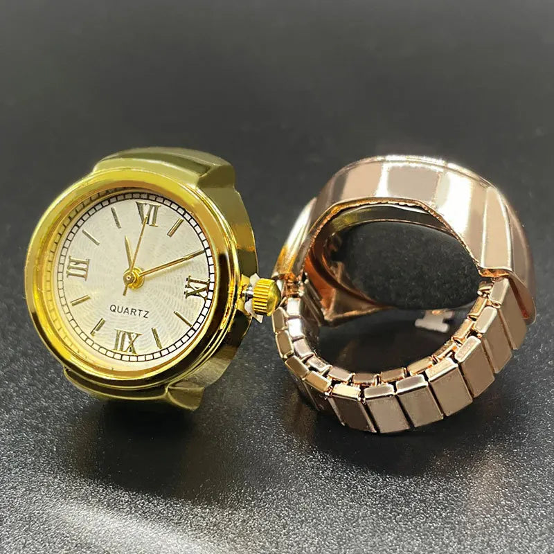 Vintage Creative Fashion Quartz Watch Rings Alloy Case Mini Finger Ring Watch for Men and Women