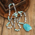 Fashion New Bohemian Women's Jewelry 8mm Natural Stone Glass Knot Necklace Polygonal Natural Stone Pendant Necklace