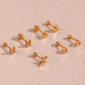 18K Gold Plated Piercing Jewelry 316L Stainless Steel Cross Stud Earring Letter H Hollow Heart Nose Stud Set