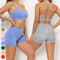 Janya 2-Piece Women's Gym Fitness Set New Cross Back Sports Bra High Waist Butt Lift Shorts Solid Pattern Wholesale Yoga Suit