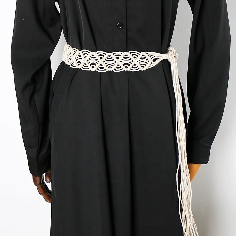 Retro Bohemian Ethnic Wind Hand-Woven Wide Knitted Belt for Ladies Skirt Decorative Accessories