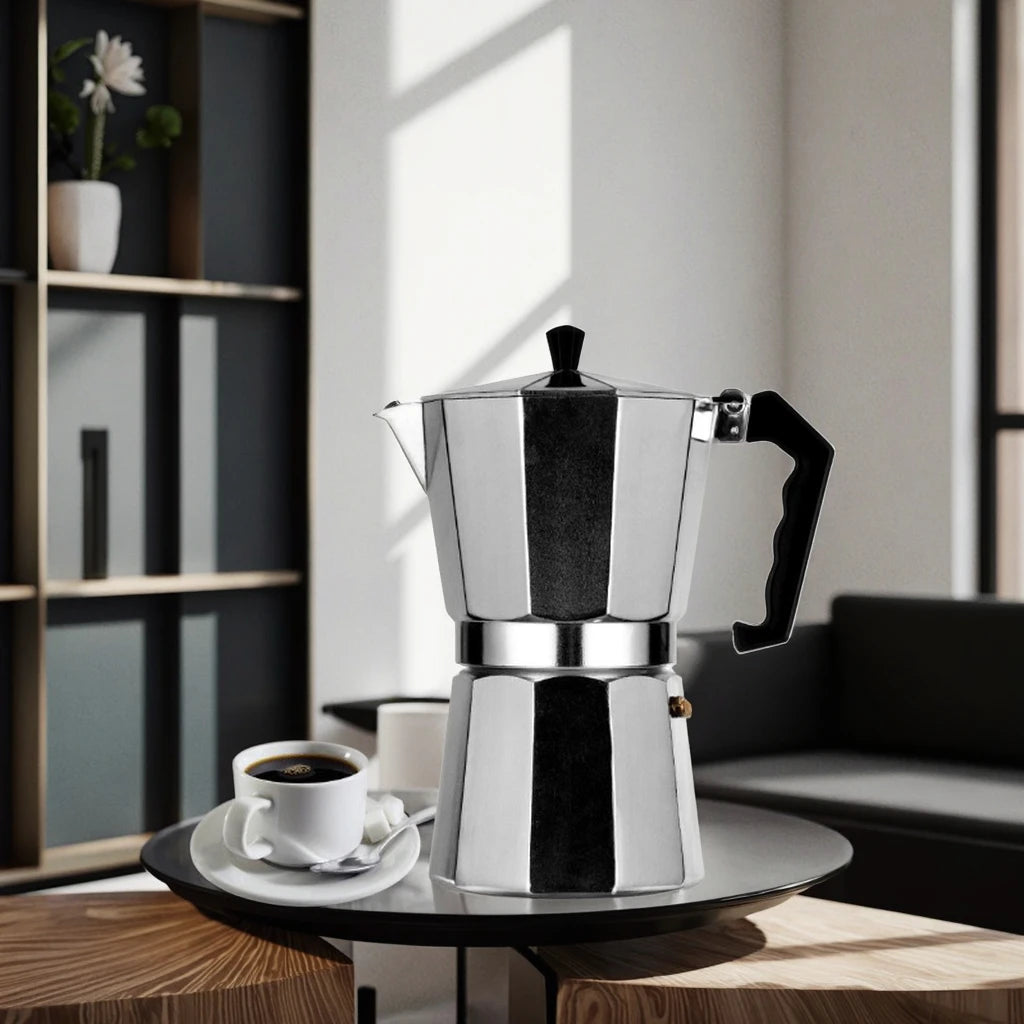 Italian Classic Design 2-Cup Silver Metal Mocha Coffee Pot Set Cross-Border European Appliances Wholesale Coffee Makers Tea
