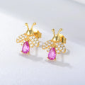 Unique Design Butterfly Wing Back Lovely Earrings 925 Silver Bee Pink Pear Cz Stud
