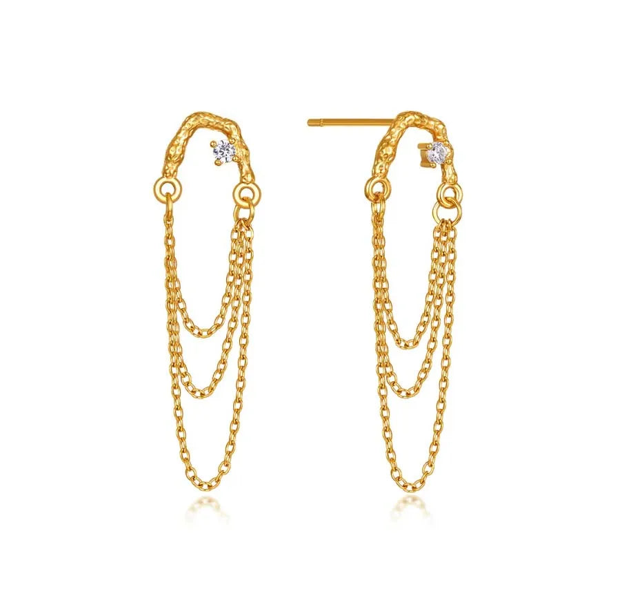 Milskye Fashion Fine Jewelry for Girls 925 Silver 18k Yellow Gold Dangly Chain Earrings