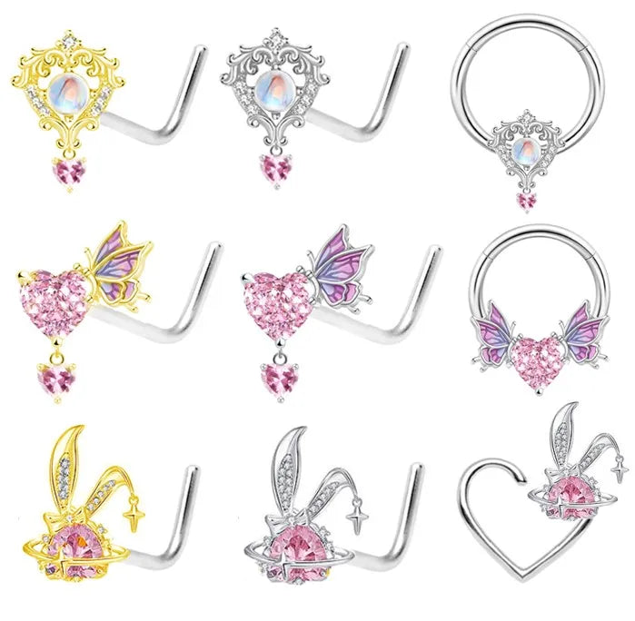 Gaby Heart Stainless Steel Surgical Steel Piercing Septum Clicker Nose Ring Bulk Dangle Nose Ring Piercing  Jewelry