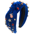 Personalized Handmade Customize White Fabric Festive Charm and Clear Star Rhinestone Knotted Headband for Girl Women
