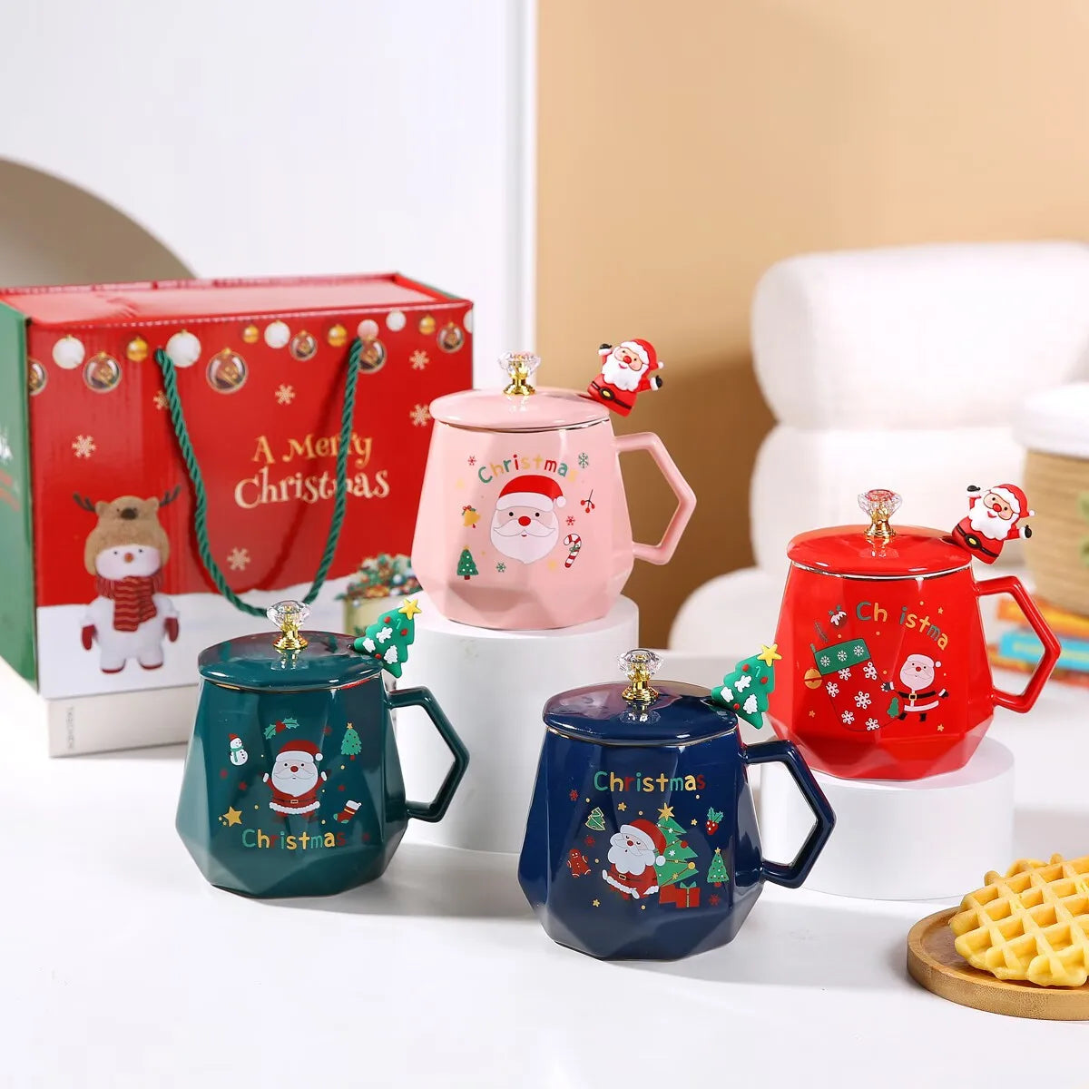 2026 New Year Gifts Creative Milk Coffee Cups Cute Ceramic Christmas Mug with Spoon