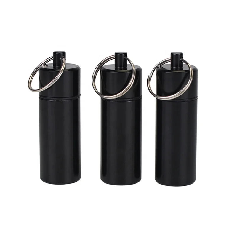 Popular Portable Metal Pill-shaped Airtight Container Aluminium Alloy Medicine Box Storage Bottle Pill Box With Keyring
