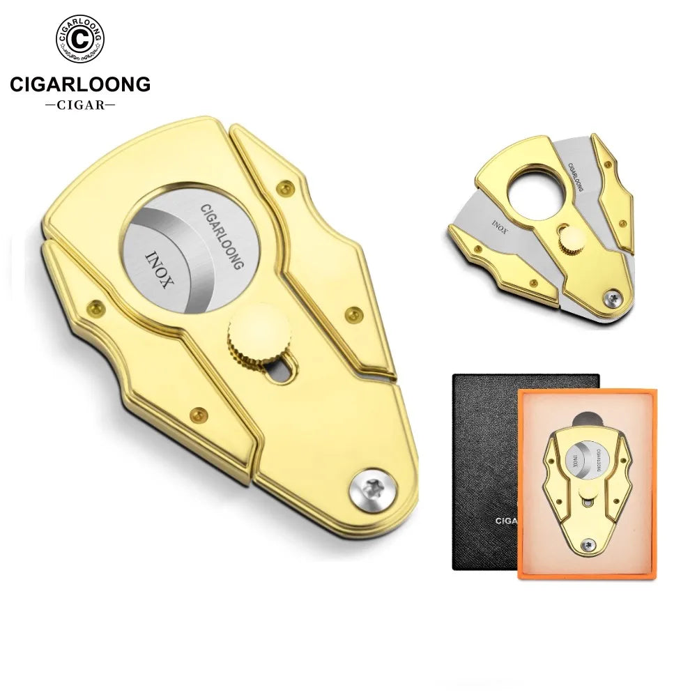 CIGARLOONG Stainless Steel Cigar Cutter V-Cut Manufacturer Cigar Accessories Sharpe Blade Gold Cigar Cutter Luxury Set
