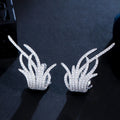 Chic Leaf Shape Micro Pave Cubic Zirconia Silver Plated Big Stud Hoop Earrings for Women Famous Brand Design Jewelry Gift