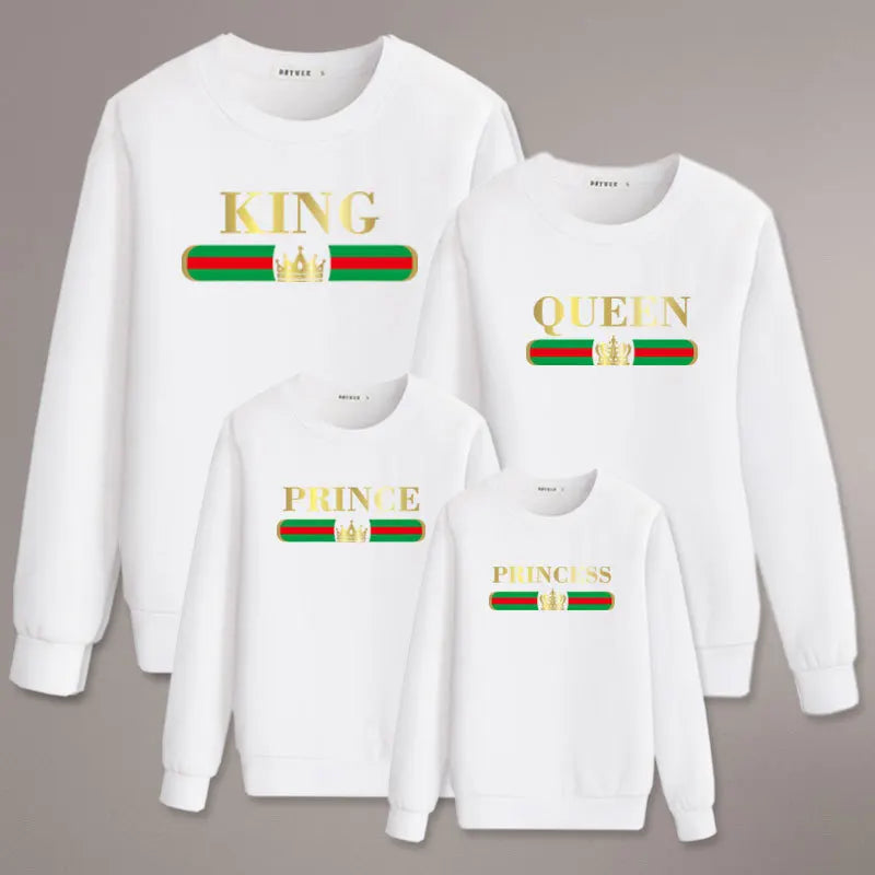 100% Cotton Custom Logo Crewneck Sweaters for Family King Child Oversized Loose Casual Winter Letter Matching Sweatshirts