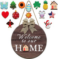 Welcome Sign for Front Door Wood Gnome Door Hanger Seasonal Welcome Sign With Interchangeable Holiday Pieces Eight Accessories