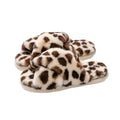 Ladies Leopard Fluffy Plush Slipper Cross Style Faux Fur Slipper Womens Comfortable House Slipper