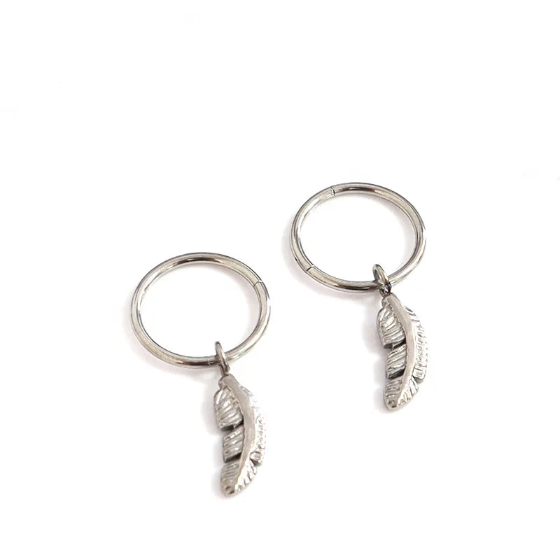 2025 F136 Titanium Feather Earrings G23 Nose Ring Gold Plated Unisex Body Piercing Jewelry for Engagement Weddings Closed Loop