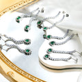 Green White Heart Shaped Cubic Zirconia Tassel CZ Tennis Chain Dangle Women Earring Full Diamond Drop Stainless Steel Earrings