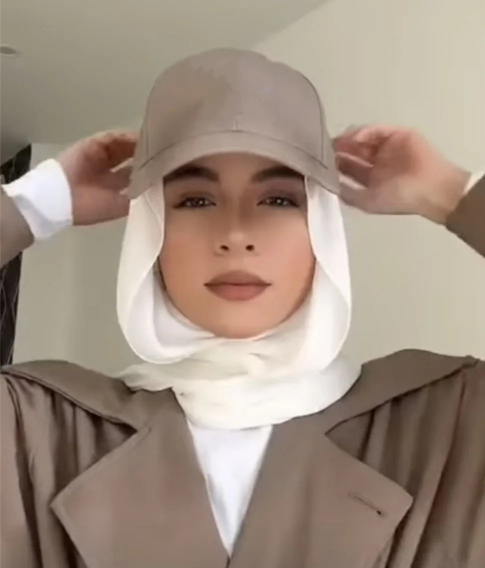 Baseball Cap Sport Hijab Solid Color Pearl Scarf Plus Cotton Baseball Cap Hijab Scarf