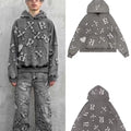 Wholesale Custom Pullover Oversized Vintage Heavy Cotton Acid Stone Washed Distressed Applique Patch Embroidery Hoodie for Men