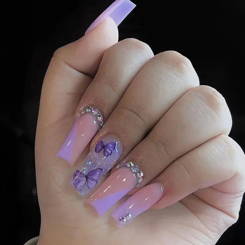 Wholesale French Ballerina Diamond Nail Suppliers Artificial Fingernails Art Long Coffin Nails Press on
