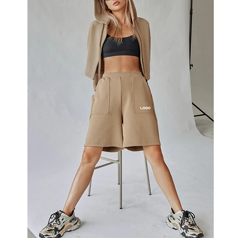 Wholesale Custom Logo Athletic Shorts for Women Cotton Solid Color Fitness Gym Women Cargo Shorts