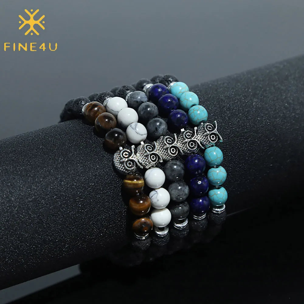Bracelet Pierr Naturel Tiger Eye Flash Stone Lapis Lazuli White Turquoise Owl Charm Custom Bead Bracelets for Men