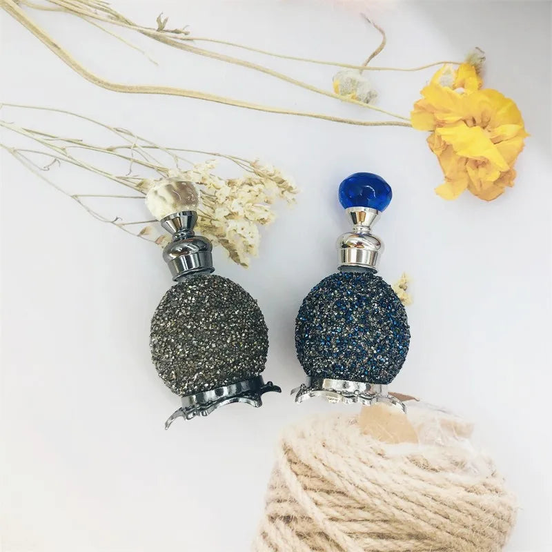 Luxury Dubai Arabian Egyptian Style Makeup Cosmetic Container 15ml Silver Blue Gold White Black Rhinestone Perfume Bottle