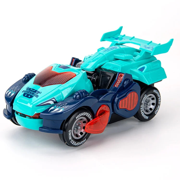 New Transforming Dinosaur Car Toy with LED Lights and Music Automatic Transform Dino Car Gifts for Animal & Dinosaur Lovers