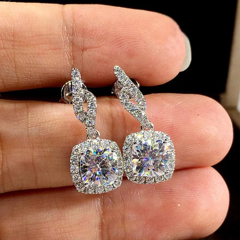 CAOSHI Wholesale Women Jewelry Silver Color Plated Round Cut Diamond Engagement Pendant Drop Earring for Wedding