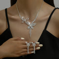 Personality Butterfly Tassel Diamond Necklace Earring Set Wedding Dress Accessories Jewelry Sets (KJ132)