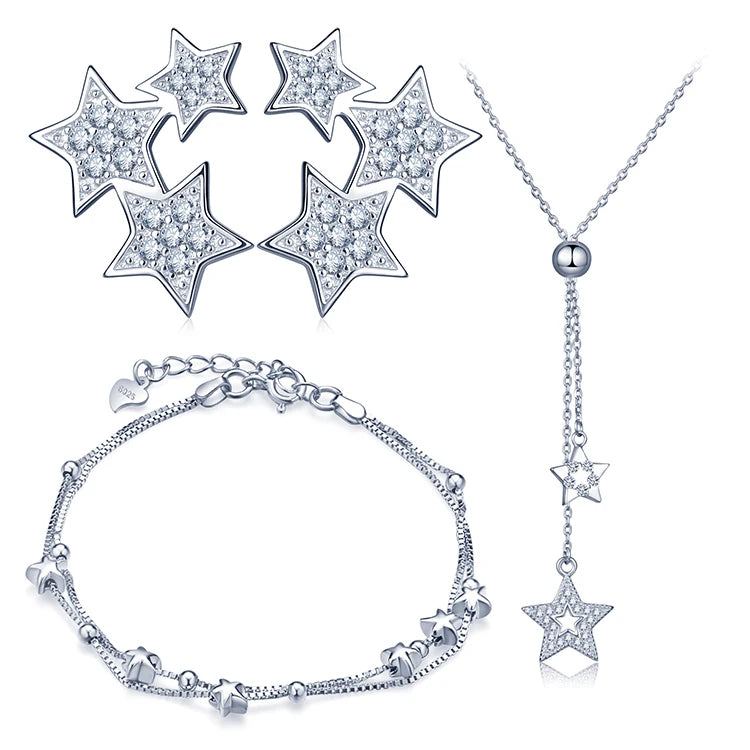 Trendy Christmas Star Ear Climber Bracelets Y Necklace Jewelry Sets for Wedding Engagement Anniversary Zircon Main Perfect Gift
