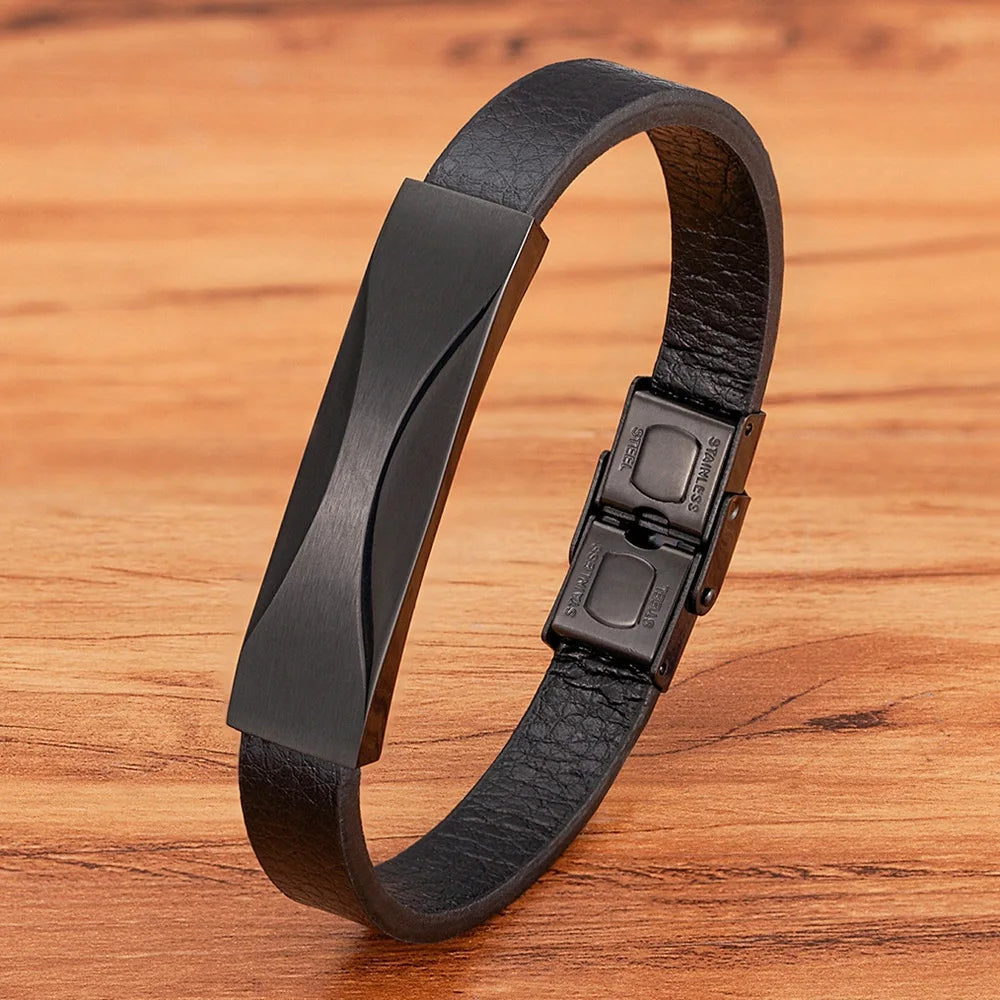 European Men Fashion Genuine Leather Bracelet Stainless Steel Clasp Cowhide Braided Genuine Designer Leather Bracelet OT-294