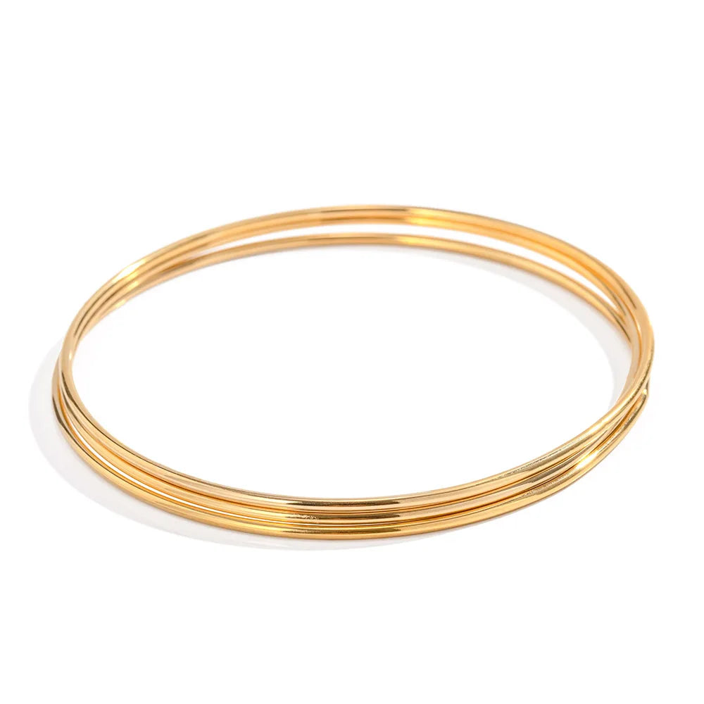 Wholesale Single Layer Simple Shaped Thin Loop 18k Gold-Plated Stainless Steel Slender Bracelet for Girls