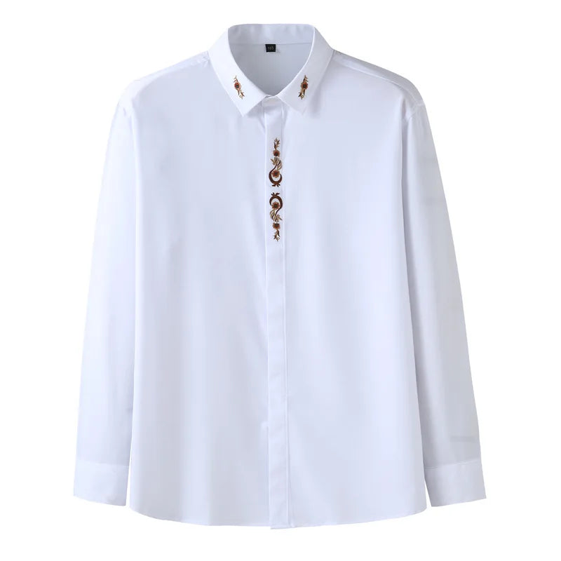 2023 Large Size Long-sleeved Shirt Men's Spring and Autumn Plus Size Business Casual Personality Shirt