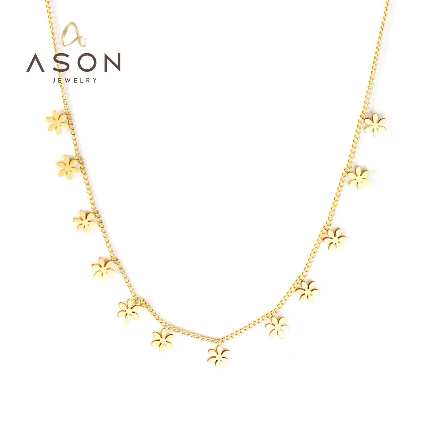 Ason Fashion Jewelry 18K Gold Plated Stainless Steel Pendant Dainty Minimalist Style Flowers Charm Chain Necklace for Women Gift