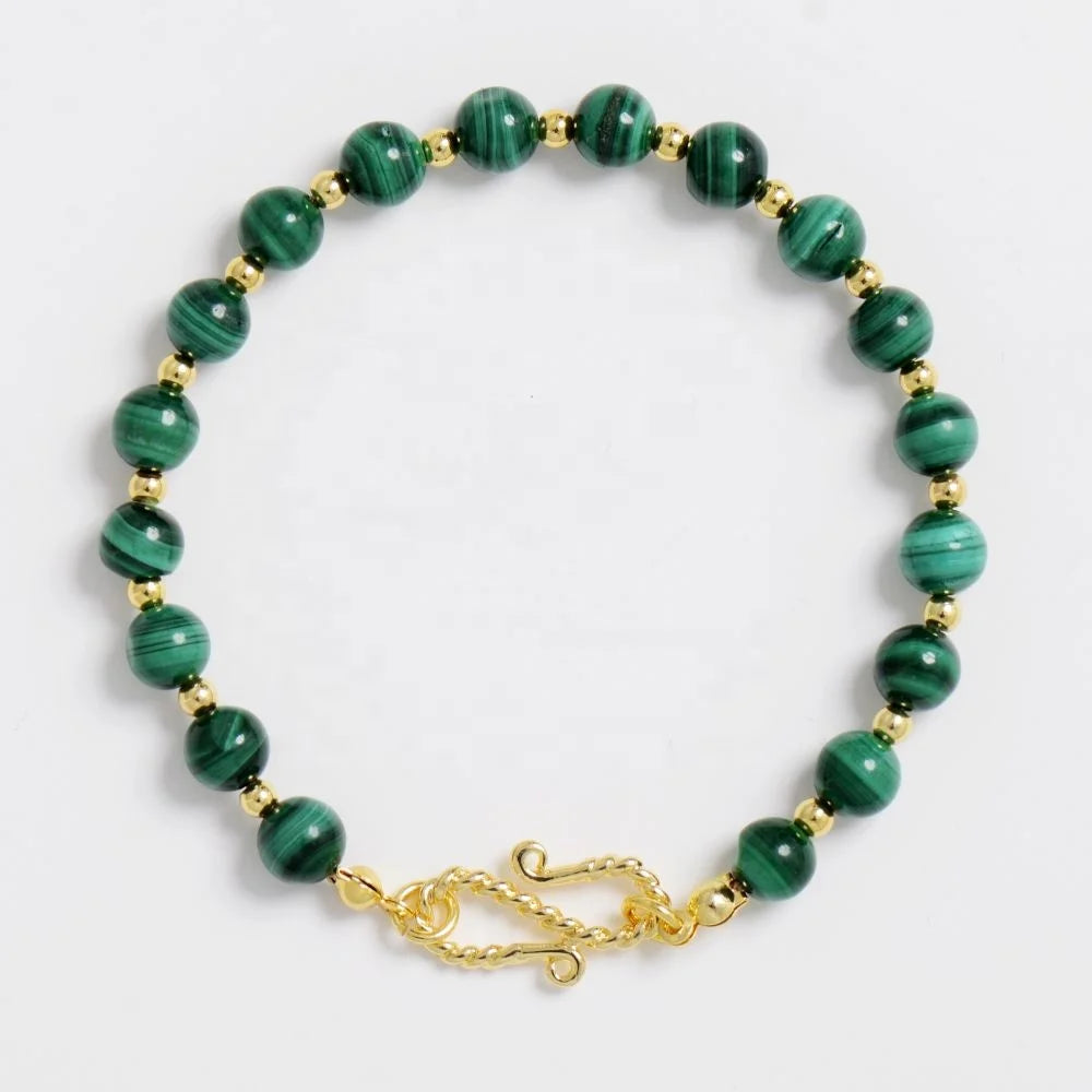 New Arrival Vintage Gold Plated Spacer Beads Malachite Gem Stone Bracelets Handmade Christian Jewelry Trendy Wedding Gift Idea