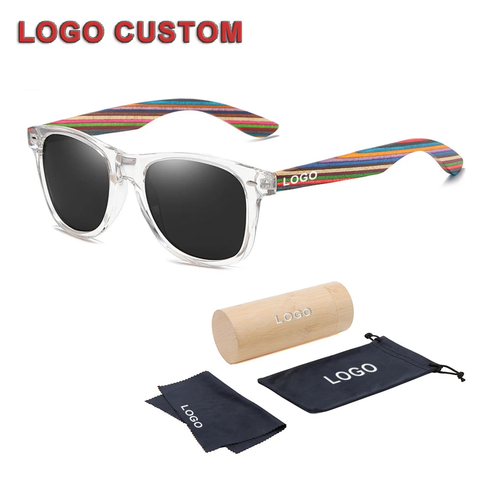 2024 Fashion Sun Glasses Bamboo Handmade Colorful Square Custom Logo Polarized Wooden Sunglasses for Men and Women