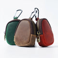 Men's Vintage Zipper Closure Water Resistant Genuine Leather Landscape Pattern Small Carabiner Key Case Coin Purse