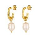 2023 Fashion Jewelry 18k Gold Plated Stainless Steel Freshwater Pearl Drop Hoop Earrings