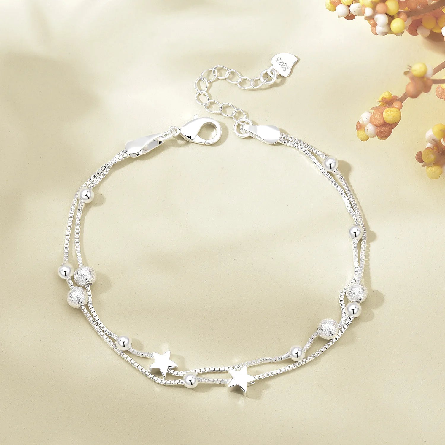 Wholesale Double Layer Silver Chain Bracelet Personality Ins Style Simple Star Friendship Bracelet for Women