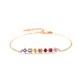 Sweet Cube Sugar Adjustable Zircon Bracelets Rainbow Square Rose Gold Silver 925 Sterling Silver Long Chain Bracelets
