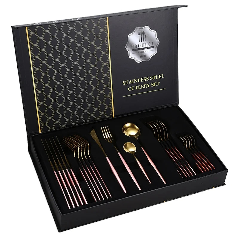 Best Selling Product Knife Spoon Fork Set Gold Dinner Cutlery 24pcs Stainless Steel Flatware Sets Cutery Set