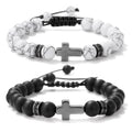 Wholesale New Obsidian Matte Woven Bracelet with Micro-Inlaid Skull and Trendy Tiger Eye Stone Bead Cross-shaped Bangles Gift