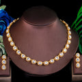 Exquisite CZ Jewelry Sets Women's Oval Cubic Zircon Stone 18k Gold Plated Chain Necklace and Earrings Bridal Wedding Engagement