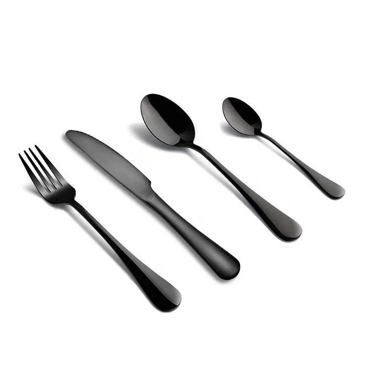 Modern Colored Matte Metal Silverware Stainless Steel Flatware Knife Fork Spoon Set Black Plated Cutlery with Pvd