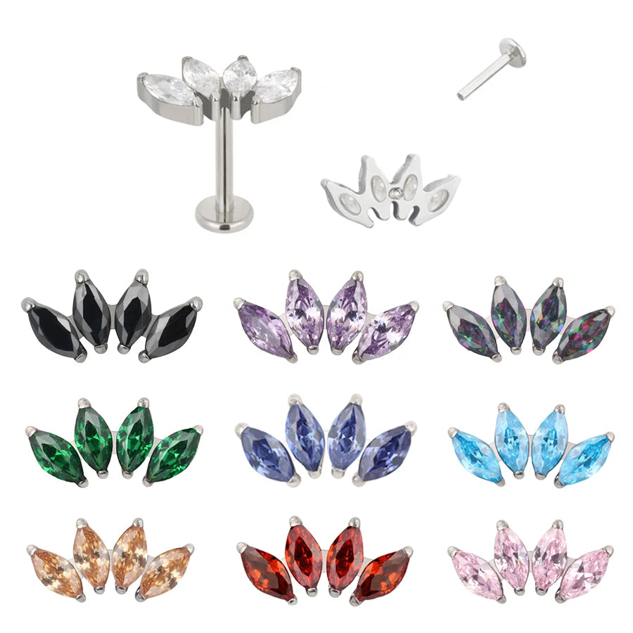Fashion G23 Titanium Labret Studs Colorful Zircon Lip Studs Earring Piercing Internally Threaded Tragus Piercing Body Jewelry